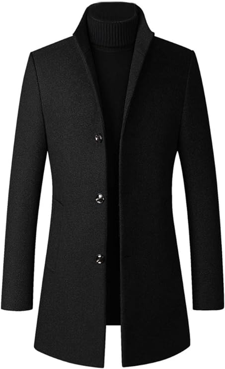 Photo 1 of (M) Men's Trench Coat Wool Blend Slim Fit Top Coat Single Breasted Business Overcoat