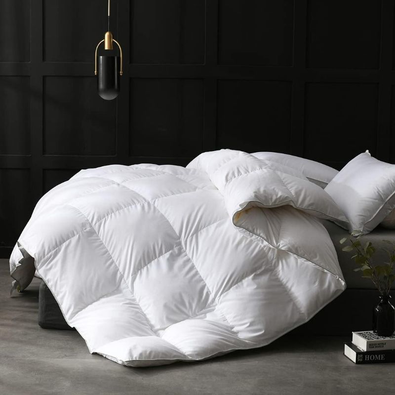 Photo 1 of Goose Feathers Down Comforter King Size Luxurious All Seasons Duvet Insert - Ultra-Soft 750 Fill-Power Hotel Collection Comforter, 54 Oz Fluffy Medium Warmth, (106x90, Solid White)