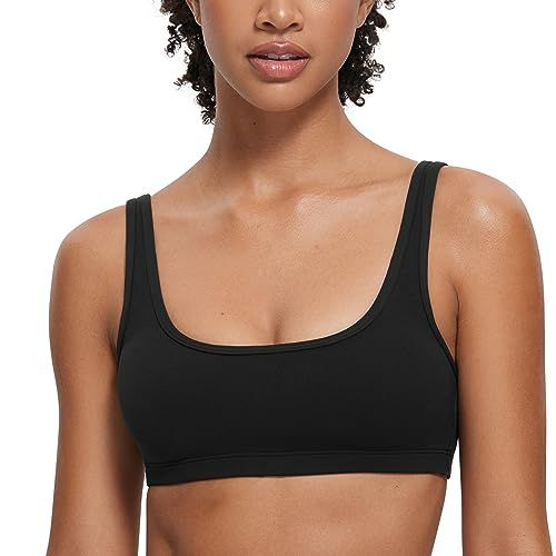 Photo 1 of (XS) CRZ YOGA Butterluxe Mini Bra for Women - Scoop Neck Low Impact Wireless Sports Bra Yoga Cami Padded Workout Bra Black X-Small / Size XS