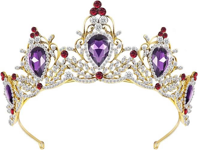 Photo 1 of Lurrose Luxury Purple Crystal Crown Baroque Crown Rhinestone Tiara and Crown Bridal Crown Headband