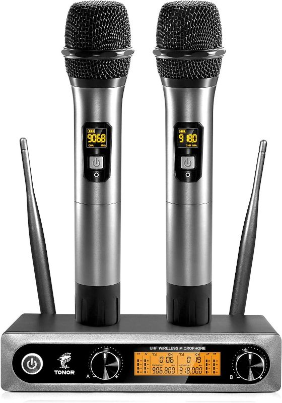 Photo 1 of TONOR Wireless Microphone,Metal Dual Professional UHF Cordless Dynamic Mic Handheld Microphone System for Home Karaoke, Meeting, Party, Church, DJ, Wedding, Home KTV Set, 200ft(TW-820)