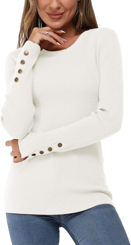 Photo 1 of (L) Newshows Women's Solid Long Sleeve Knit Crew Neck Button Stretch Casual Pullover Sweater / Size Large