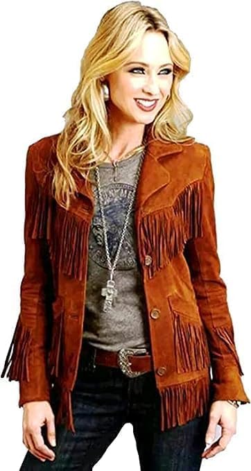 Photo 1 of (L) Rapid Mart Traditional Western women's Genuine Suede Leather Jacket for women Native American coat with Fringed Size L