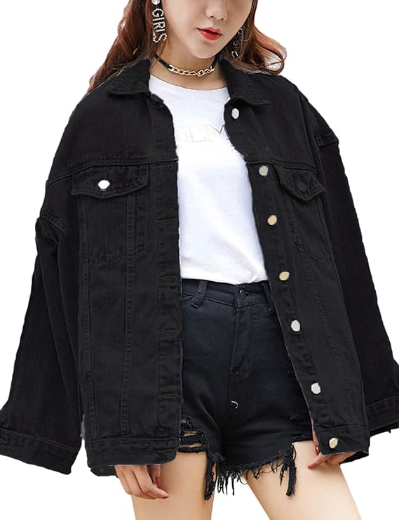 Photo 1 of Omoone Women's Oversized Mid Long Denim Jacket Jean Biker Coat Size XL