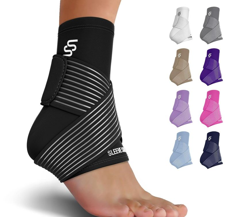 Photo 1 of Sleeve Stars Ankle Brace for Sprained Ankle, Plantar Fasciitis Relief Achilles Tendonitis Brace, Ankle Support for Women & Men with Strap, Heel Protector Wrap for Pain & Compression (Single/Black)