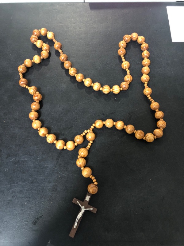 Photo 2 of col-p Handmade Super Holy Big 16" inches Mix Beads Sanctified Rosario Natural Catholic Wood Chain Jesus Cross XL Large Wall Christian Rosary (Brown, Wood)