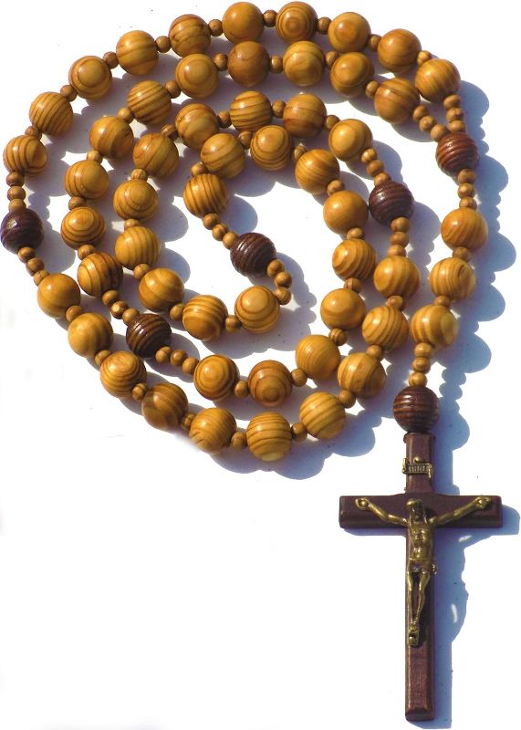 Photo 1 of col-p Handmade Super Holy Big 16" inches Mix Beads Sanctified Rosario Natural Catholic Wood Chain Jesus Cross XL Large Wall Christian Rosary (Brown, Wood)