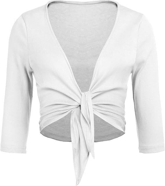 Photo 1 of Size L HOTLOOX Women's Cardigans Tie Open Front Shrug 3/4 Sleeve Plus Size Cropped Bolero Jacket