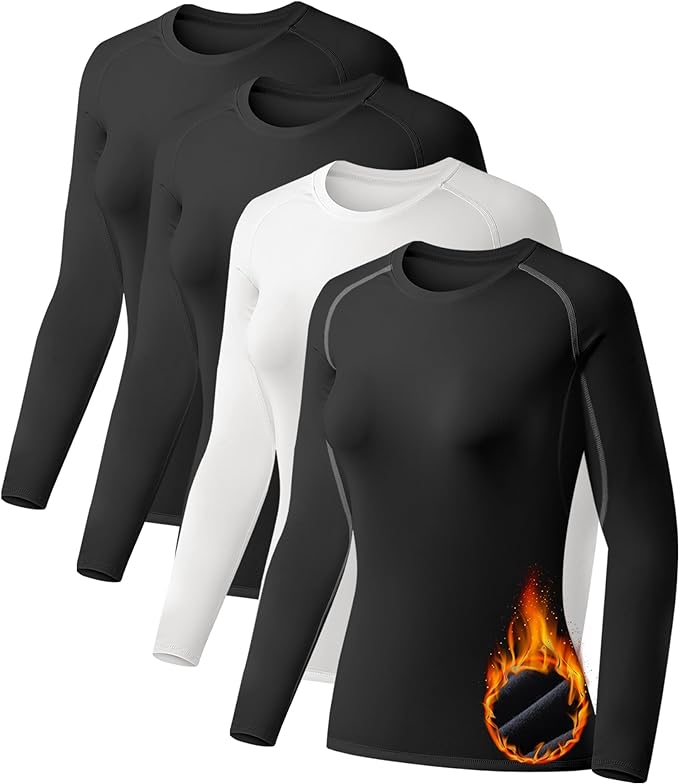 Photo 1 of (M) TELALEO 4 Pack Women's Thermal Shirts Fleece Lined Athletic Tops Long Sleeve Compression Workout Baselayer for Cold Weather / Size Medium