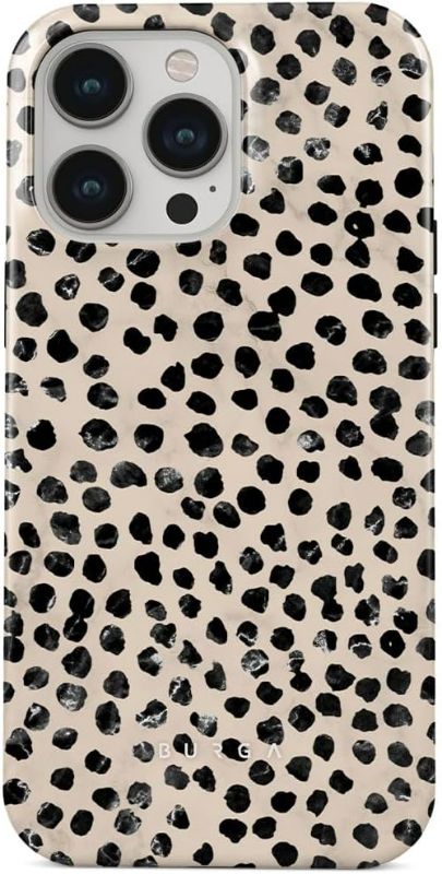 Photo 1 of 2 piece lot - BURGA Phone Case Compatible with iPhone 15 PRO MAX - Hybrid 2-Layer Hard Shell + Silicone Protective Case -Black Polka Dots Pattern Nude Almond Latte - Scratch-Resistant Shockproof Cover / 8Pcs Tennis Racquet Vibration Dampener, Gel Filled L