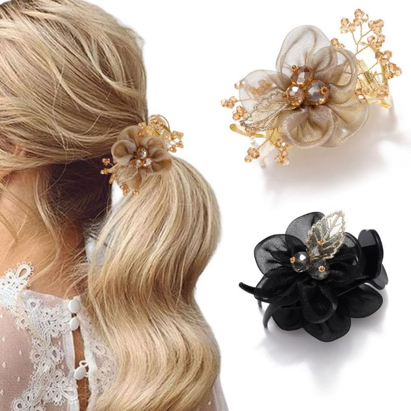 Photo 1 of Fashey Flower Hair Claw Clips Rhinestone Hair Claws Nonslip Ponytail Hair Clip Strong Hold Hair Jaw Clips Flower Hair Barrettes Hair Accssories for Women and Girls(Pack of 2)