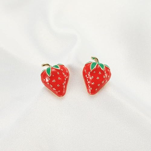 Photo 1 of Cute Strawberry Fruits Small Stud Earrings 925 Sterling Silver Post for Women Girls Teen Cubic Zirconia Funny Red Enamel Lifelike Lucky Mini Cartilage Tragus Hypoallergenic Jewelry Birthday Easter