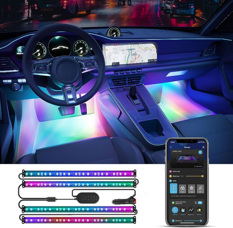 Photo 1 of Govee Smart Car LED Strip Lights, RGBIC Interior Car Lights with 4 Music Modes, 30 Scene Options and 16 Million Colors, APP Control 2 Lines Design LED Car Lights for SUVs, DC 12V