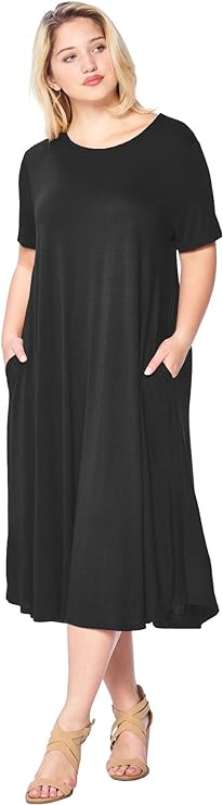 Photo 1 of (5X) Modern Kiwi® Women's Plus Size Short Sleeve Flowy A-Line Pocket Midi Maxi Dress (1X-5X) Made in USA Size 5X
