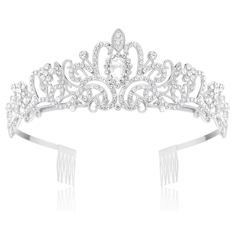 Photo 1 of Makone Crowns for Women Princess Tiaras for Girls Queen Crown and Comb Tiara for Wedding Birthday Pageant Bridal Prom Christmas Gift (Silver)