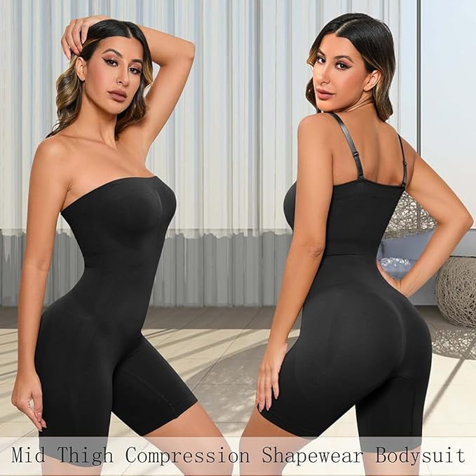 Photo 1 of (S) HOMETA Women's Shapewear Bodysuits Tummy Control Butt Lifter Body Shaper Strapless Seamless Mid Thigh Jumpsuit Tops Size Small