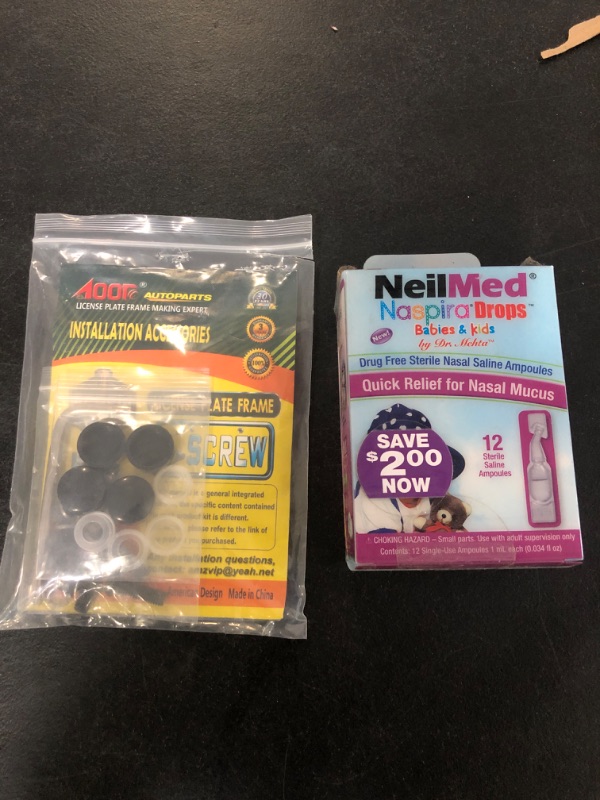 Photo 5 of 2 piece lot - NeilMed Naspira Drops - Easy twist-off 12ct Ampoules, (Packaging May Vary) / Black License Plate Screw Caps - High Gloss Finish Screw Covers and 8 PCS M6X20mm Stainless Steel License Plate Screws,Rust Resistant License Plate Frames Screw, Ma