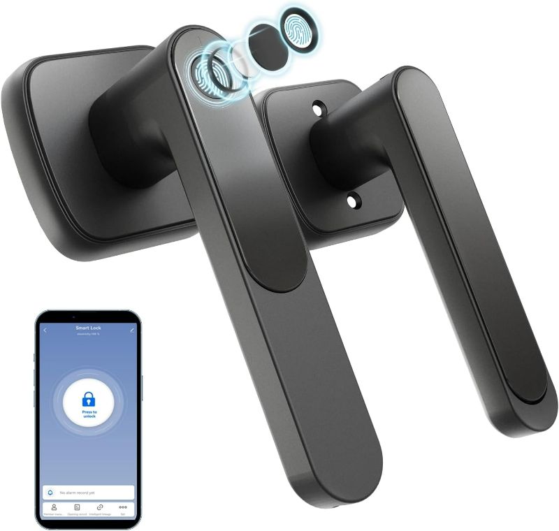 Photo 1 of HIDALIFE Fingerprint Door Lock,Smart Keyless Entry Door Lock with APP Control, Biometric Door Knob with Reversible Handle for Bedroom/Home/Appartment/Office/Hotel, Matte Black