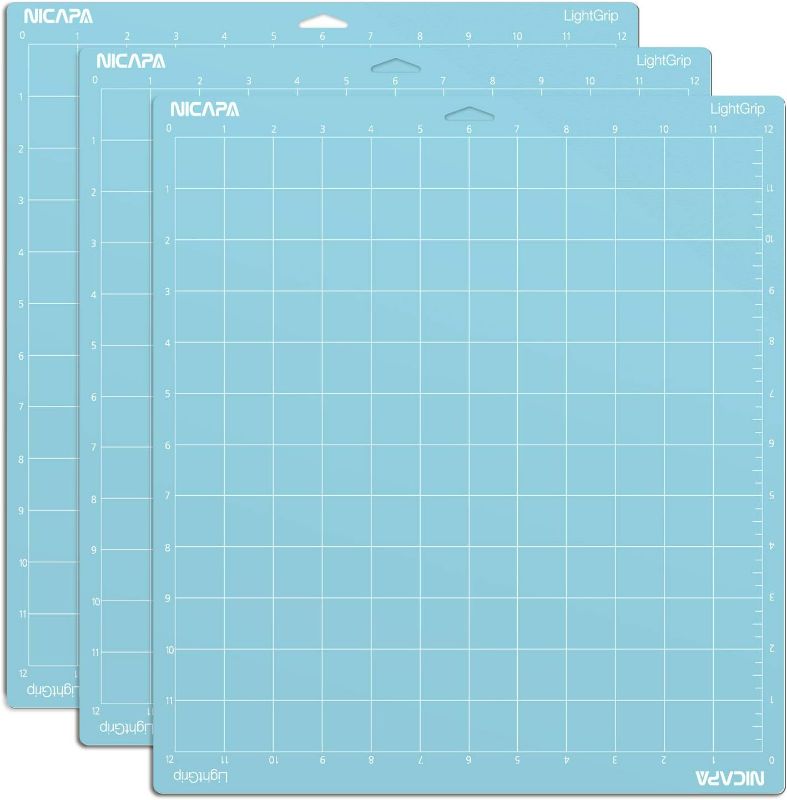 Photo 1 of Nicapa Light Grip Cutting Mat for Cricut Maker 3/Maker/Explore 3/Air 2/Air/One (12x12 inch,3 Mats) Light Adhesive Sticky Blue Quilting Replacement Cut Mats