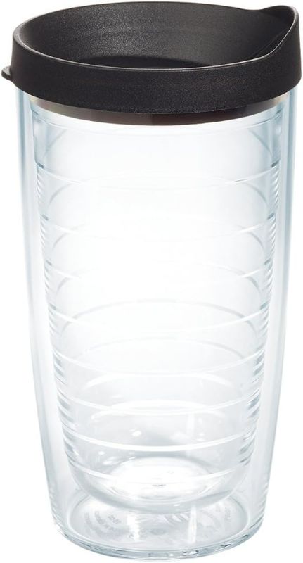 Photo 1 of Tervis Clear & Colorful Lidded Made in USA Double Walled Insulated Tumbler Travel Cup Keeps Drinks Cold & Hot, 16oz, Black Lid