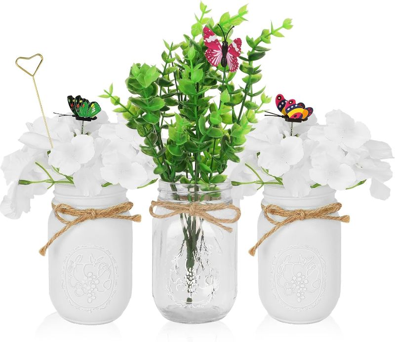 Photo 1 of Mason Jar for Centerpiece Decorative-3 Sets Farmhouse Dining Room Decor Centerpieces for Tables, Mothers day Gift,Artificial Flowers House Decorations Living Room for Coffee Table Dining Room Kitchen