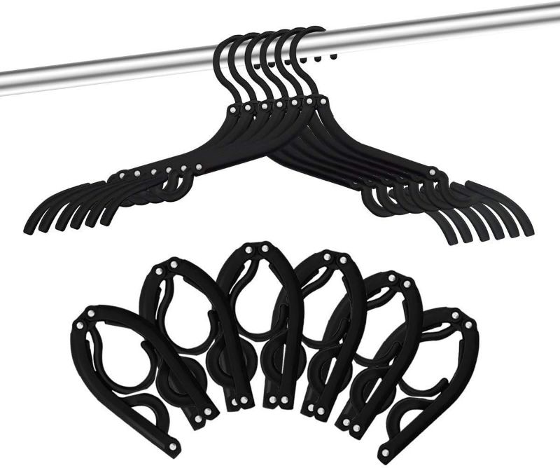 Photo 1 of 12 PCS Travel Hangers - Cruise Ship Essentials Portable Folding Clothes Hangers Travel Accessories Foldable Clothes Drying Rack for Travel (Black)