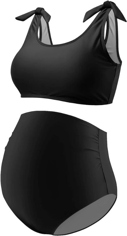 Photo 1 of (L) GINKANA Maternity Bikini Set Two Piece Pregnancy Swimsuit Tie Shoulder Straps High Waist Swimwear Pregnancy Bathing Suits Size Large
