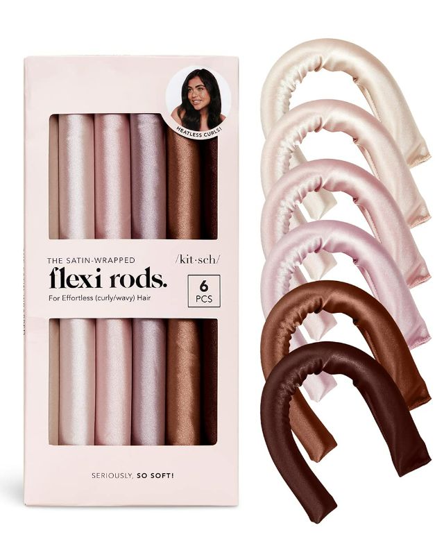 Photo 1 of Kitsch Heatless Hair Curler for Overnight Curls - 6 pcs Satin Flexi Rods for Heatless Curls, Overnight Blowout Rods, No Heat Hair Curlers to Sleep In, Curling Rod Curlers for Short Hair, Hair Rollers