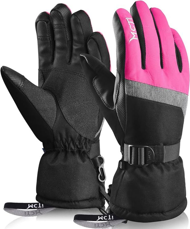 Photo 1 of (S) MCTi Ski Gloves,Winter Waterproof Snowboard Snow 3M Thinsulate Warm Touchscreen Cold Weather Women Gloves Wrist Leashes Size Small