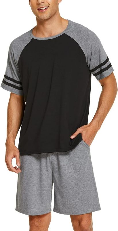 Photo 1 of (L) Ekouaer Men's Raglan Shirt And Short Pants Pajama Set Crewneck 2 Piece Pajama Soft Sets Heather Grey Size Large