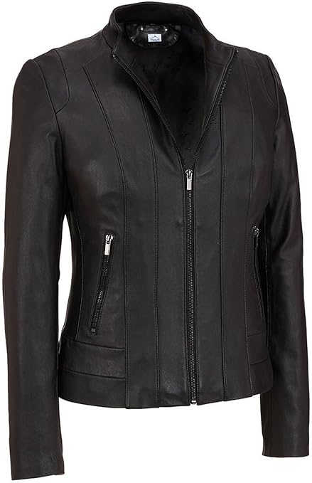 Photo 1 of Women's Lamboge Real Black Biker Motorcycle Leather Jacket - Office Wear Size XXL