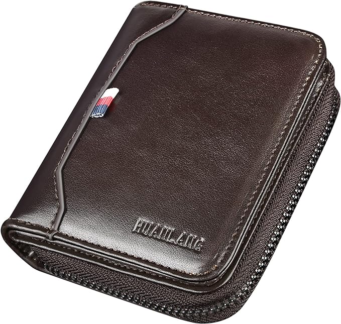 Photo 1 of HUANLANG Mens Wallet RFID Blocking Multi Card Holder Wallets for Men Bifold Wallet with Zipper Small Men's Leather Wallet