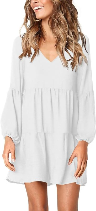 Photo 1 of Amoretu Women's V Neck Loose Shift Mini Tunic Dresses for Women 2024 White Size XL