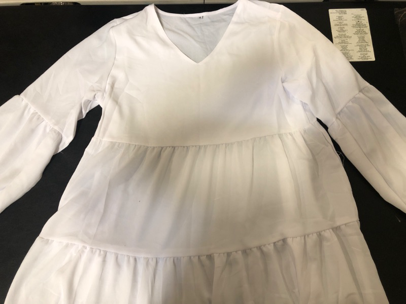 Photo 2 of Amoretu Women's V Neck Loose Shift Mini Tunic Dresses for Women 2024 White Size XL