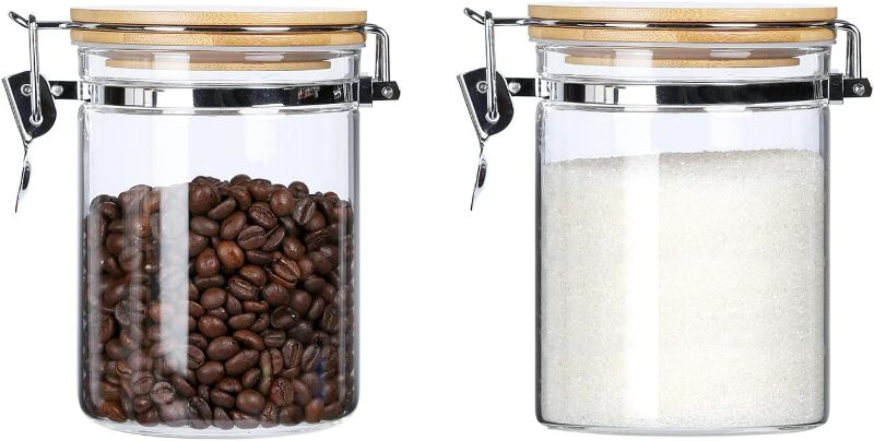 Photo 1 of KKC HOME ACCENTS Borosilicate Glass Jars with Airtight Lid,Sealed Jars Locking Clamp Lid, Airtight Glass Food Storage Container with Bamboo Lid for Loose Tea,Sugar,Cocoa,Coffee Canister,27 fluid-oz