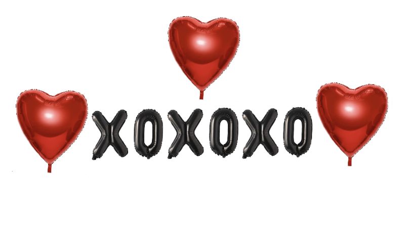 Photo 1 of  XOXOXO & 3 Heart Balloons | Valentine Letters & Hearts Foil Balloons 