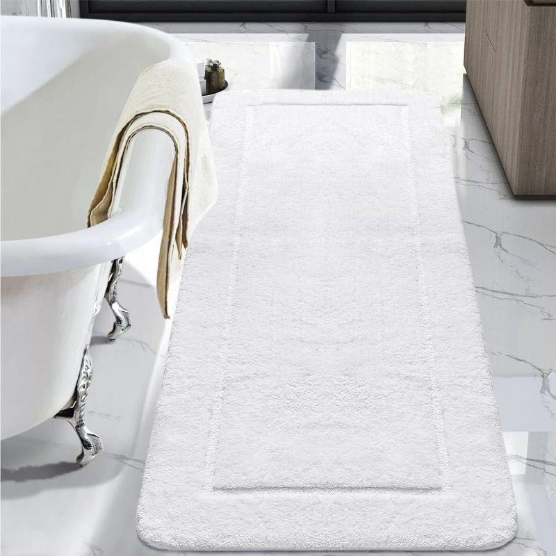 Photo 1 of LOCHAS Luminous Non Slip Bathroom Rugs Runner 24 x 60 Inch, Extra Soft and Comfy Bath Mats Rug, Absorbent Thick Microfiber Mat Carpets for Shower, White