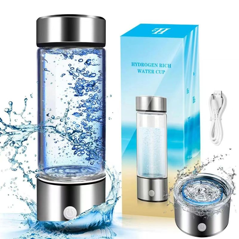 Photo 1 of Hydrogen Water Bottle, 1200Pbb Portable Hydrogen Water Ionizer Machine, Hydrogen Water Generator, Hydrogen Rich Water Glass Health Cup for Home Travel (Sliver)