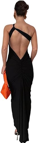 Photo 1 of (S) PRIVIMIX Women's Backless One Shoulder Maxi Dress Sexy Sleeveless Bodycon Draped Party Cocktail Dresses Size Small