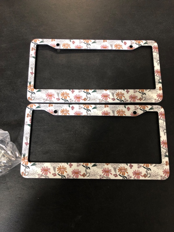 Photo 2 of 2Pcs Vintage Daisies License Plate Frames Cover Holders Stainless Steel Vintage Daisies License Plate Cover with Screw Caps Cover and Screwdriver Set - 2-Hole for Girl Women (Vintage Daisies)