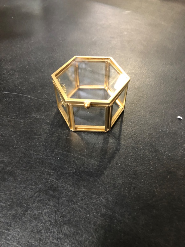 Photo 2 of JOVIVI Gold Copper Faceted Hexagonal Clear Glass Lid Terrarium Box/Bracelet Ring Jewelry Display Organizer Decorative Box Case Home Desk Decor