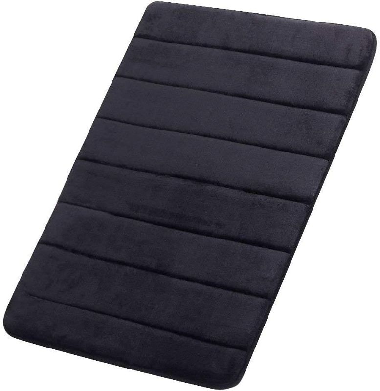 Photo 1 of [Update Non-Slip Soft Microfiber Memory Foam Bath Mat,Toilet Bath Rug,with Increased Friction Bottom Washable Quickly Drying Bathroom mats (16" X 24", Black)