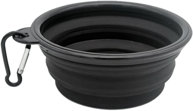 Photo 1 of Collapsible Dog Bowl Dish Pet Feeding Portable Water Drink Pop Up Walking Food Liquid Puppy Hound Hiking Fold Flat Clip (Black)