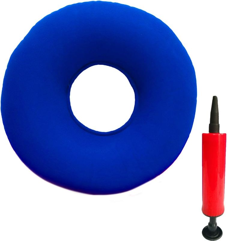 Photo 1 of Donut Cushion Seat, Inflatable Ring Cushion with A Pump, Hemorrhoid Seat Pillow, Round Wheelchairs Seat Cushion for for Home, Car or Office (15" Blue)
