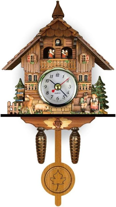 Photo 2 of Traditional MDF Black Forest Style Cuckoo Clock with Swinging Pendulum - No Coo Coo Sound But Cute Decorative Wall Clock for Home Livingroom Decor (Antique Style-10)
