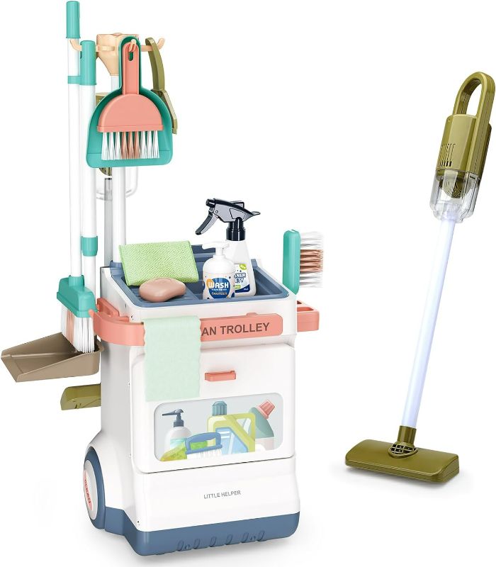 Photo 1 of Kids Cleaning Set for Toddlers, Detachable 20 Pcs Pretend Play Set, Educational Toddler Cleaning Carts Includes Real Working Vacuum Cleaner, Broom, Spray Bottle and More