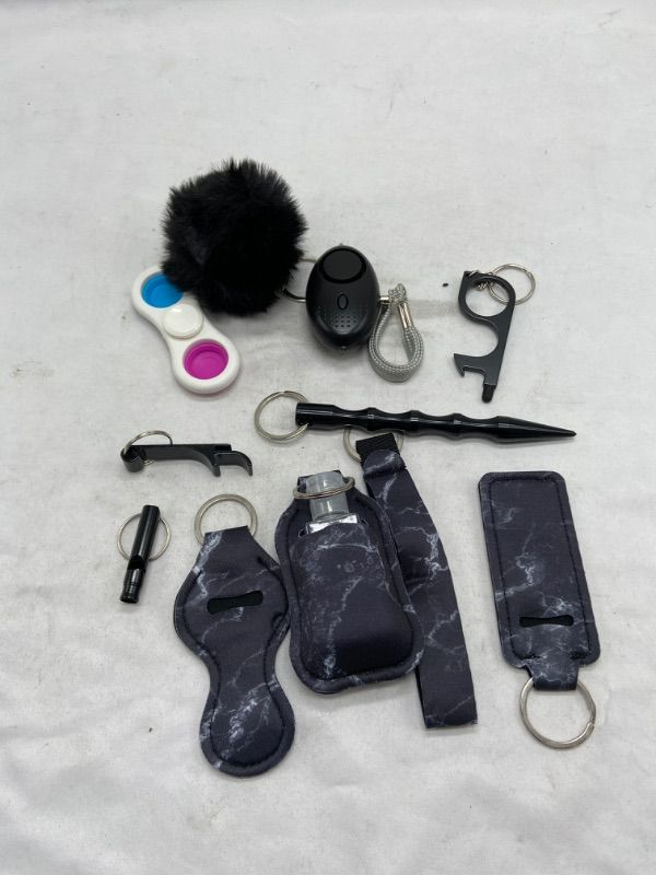 Photo 2 of 11-Piece Women & Kids Safety Keychain Set - Self Defense Alarm, No-Touch Door Opener & Whistle- bundle of 2
