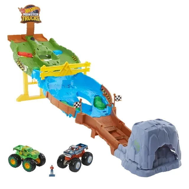 Photo 1 of Hot Wheels Monster Trucks Wreckin' Raceway Playset with 2 Toy Trucks Bigfoot & Gunkster
