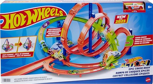 Photo 2 of Hot Wheels Toy Car Track Set Action Epic Crash Dash with 1:64 Scale Car & 5 Crash Zones, Powered by Motorized Booster

