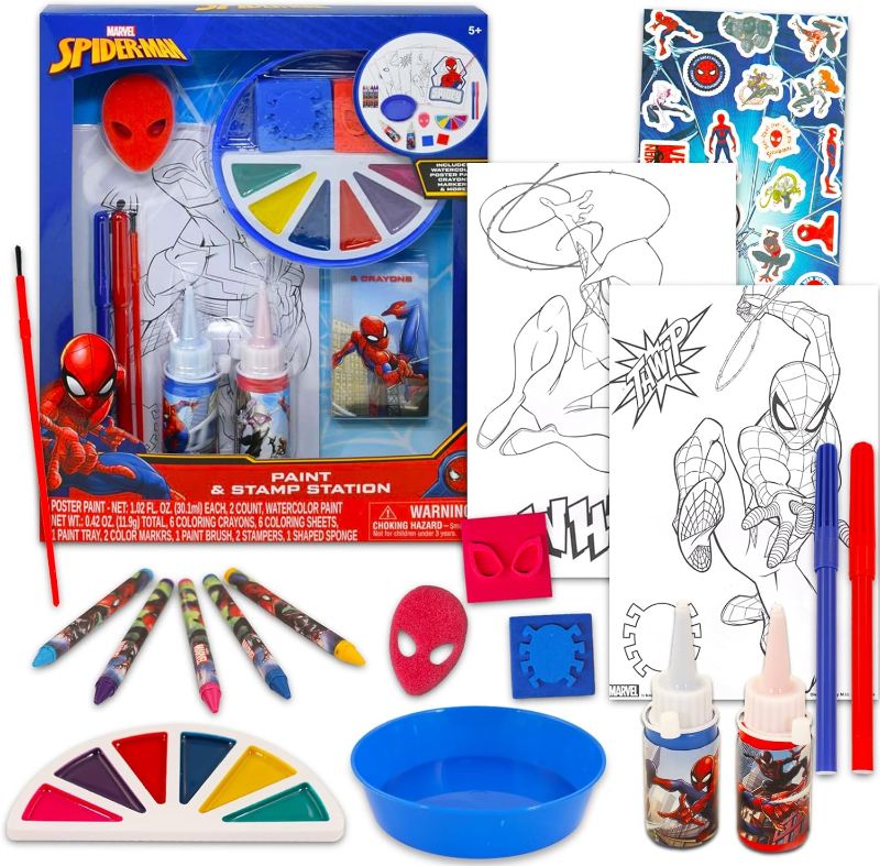 Photo 1 of Spiderman Stationery Set for Boys - Bundle with Spiderman Art Set Poster Paint, Watercolor Paint, Coloring Utensils, Coloring Sheets, More Plus Spiderman Stickers | Spiderman Art Kit
